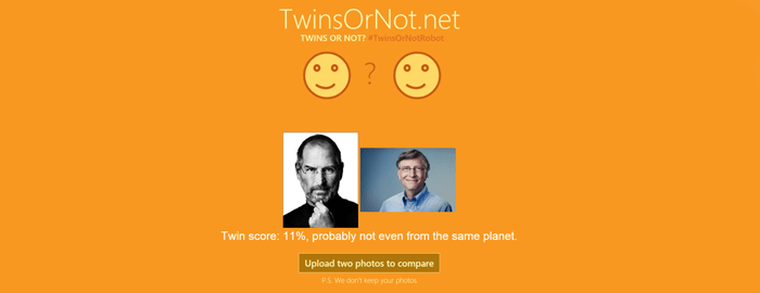 Twins or Not با استفاده از Face API به شما قابلیت مقایسه دو عکس را می دهد