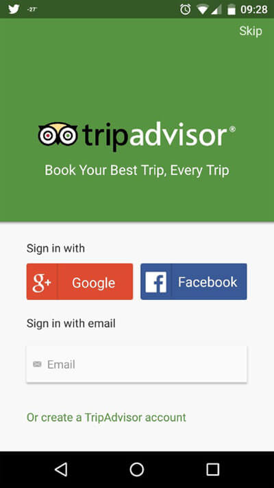 سهولت ساخت حساب کاربری در TripAdvisor