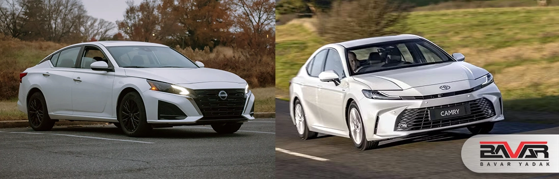 مقایسه و بررسی کامل نیسان آلتیما 2025 با تویوتا کمری 2025 طراحی ظاهری نیسان آلتیما 2025 و تویوتا کمری 2025