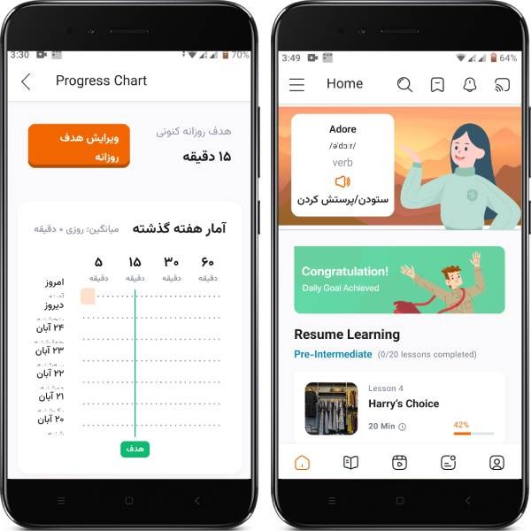 نمودار پیشرفت روزانه در زبانیاد 