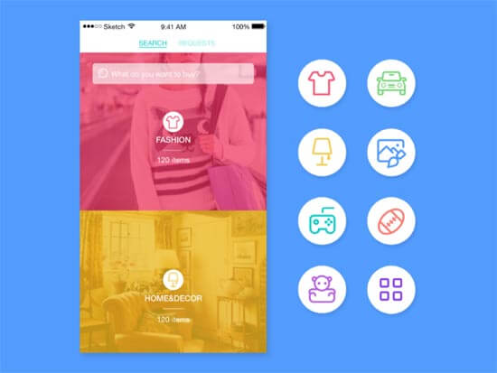 آیکون های مورد استفاده از اپلیکیشن موبایل