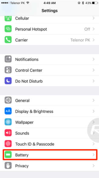 To-turn-on-Low-Power-Mode-in-iOS-9-go-to-Battery-under-Settings...